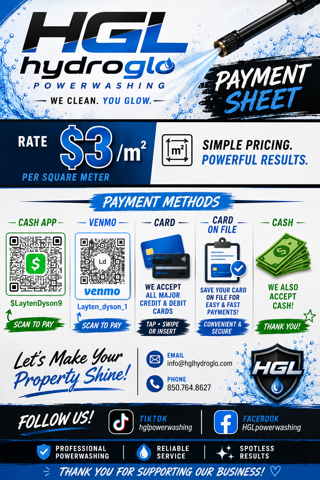 HydroGlow Payment Sheet — $3 per square meter, Cash App $LaytenDyson9